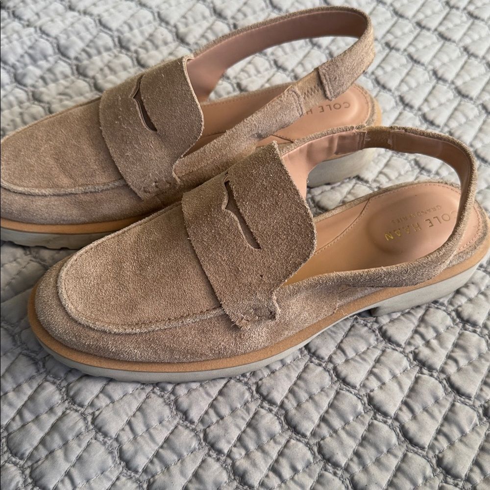 Cole Haan Women's Geneva Lug Sole Slingback  Penny Loafer Flats Suede Beige 7.5B - Picture 5 of 7
